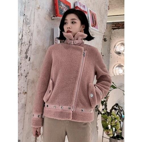 Real Sheep Shearling Fur 2020 Winter Jacket Women 100% Wool Coat Female Korean Pink Jackets Chaqueta Mujer MY4046
