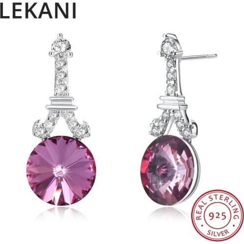LEKANI Crystals From SWAROVSKI ELEMENTS Stud Earrings 925 Sterling Silver Trendy Piercing For Women Party Gifts Fine Jewelry