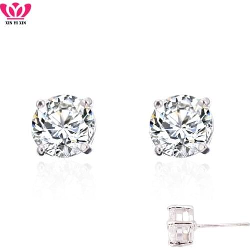 Simple Design Cubic Zircon Stud Earrings Silvery Steel Crystal Crown Earring For Women Wedding Engagement Jewelry Accessories