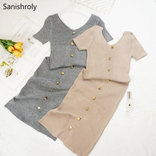 Sanishroly 2018 Women Sweater Dress Autumn Winter V-Neck Split Knitted Dresses Female Button Short Sleeve Dress Vestidos S218