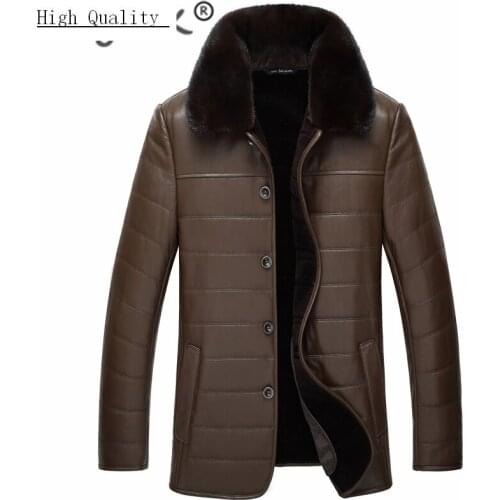100% Genuine Leather Jacket Men Clothes 2020 Winter Warm Wool Liner Coat Mink Fur Collar Business Mens Leather Coats 8889