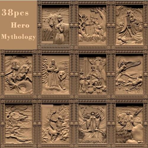 38pcs Hero Mythology 3d model STL relief for CNC Router STL format Artcam Aspire Decorative panel design Cut3D Vcarve
