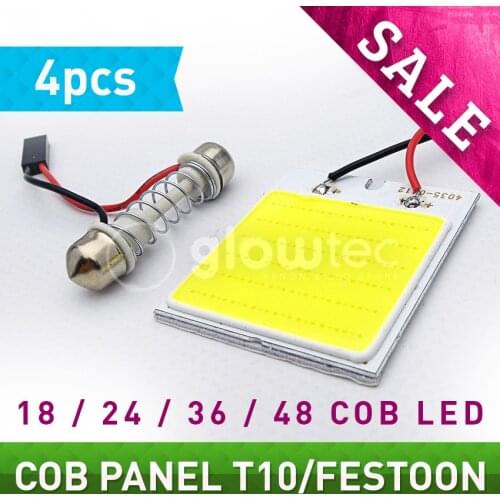 4Pcs 18, 24, 36, 48 Smd Cob Led Panel Car Auto Interior Bulb Light Dome Festoon BA9S 3Adapter DC 12v GLOWTEC