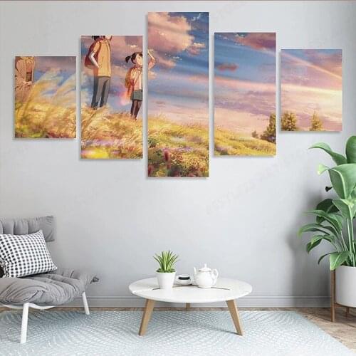 5 Pieces Glue Wall Under The Sunset Anime Sky Room Decor Wall Decor Paintings Poster Decorative Canvas Art Living Room Posters
