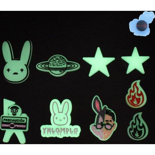 High Quality 50PCS Cool Luminous Rabbit Kids Shoes Accessories PVC Croc Jibz Shoe Clog Cute Shoes Charms Holiday Presents