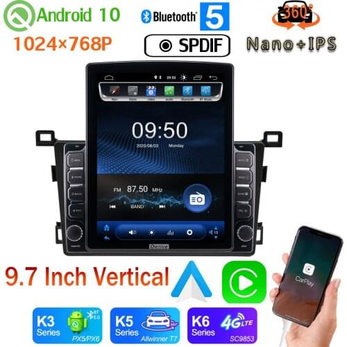 9.7" Vertical Style Car Media GPS CarPlay Android 10 360 Camera Radio For Toyota RAV4 RAV 4 2013-2018 PX6 4+64G Android auto DSP