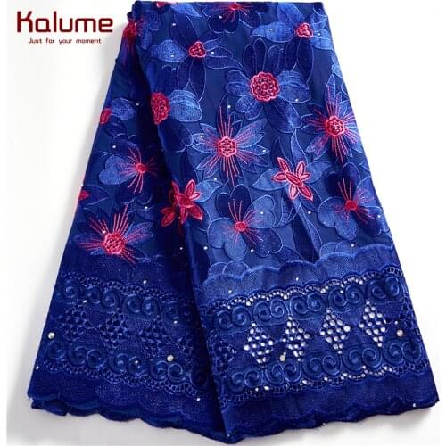 Kalume African Swiss Lace Fabric Swiss Voile High Quality Nigerian Cotton Lace Fabric With Stones Embroidery For Diy Dress H2522