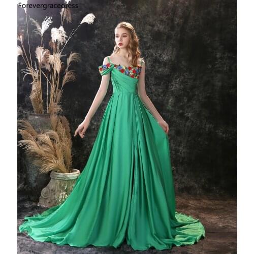 Grass Green Color Prom Dress High Quality Side Slit Spaghetti Straps Satin Backless Evening Party Gown
