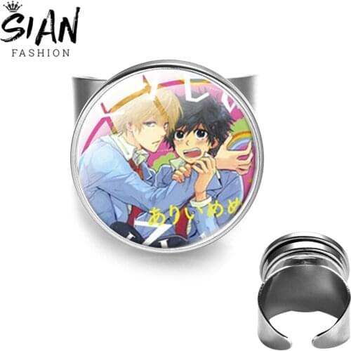 SIAN Hitorijime My Hero Ring Glass Cabochon Anime Jewelry Women Silver Color Rings Girl Sisters Birthday Fans Gifts Glass Dome