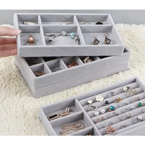 Velvet Jewelry Storage Jewel Holder Stand Bracelet Necklace Ring Storage Box Tray Display Showcase Drawer Jewelry Organizer