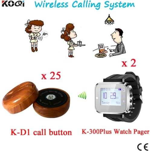 Restaurant Wireless Ordering System Waiter Server Paging 2 Watches Receiver + 25 Table Button By DHL/EMS Free Shipping