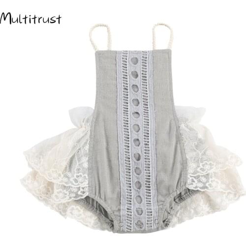 2020 Baby Girl Bodysuit Lace Crochet Sweet Princess Sun-top Bodysuits Circle Gray Falbala Jumpsuit 0-24 Months