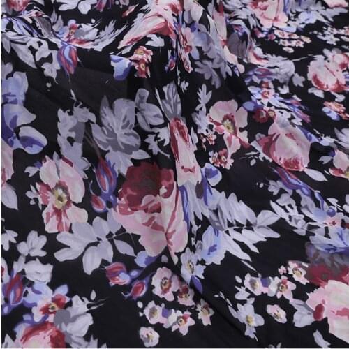 Floral Print Black Silk Cotton Fabric by the Meter Dress Handmade Diy