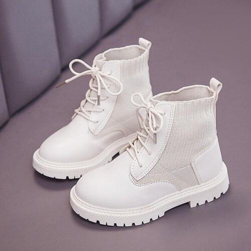 Children Kids Plush PU Leather Elasticity Beige Black Boots For Big Teenage Boys Girls Lace Up Rome Boots 6 12 14 Years Old New