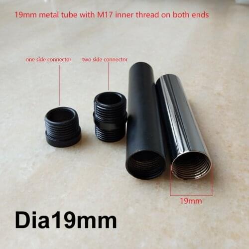 Dia19mm Female Double Heads Thread Metal Hollow Tube, Inner Tooth Pipe Tube, Black/Chrome/Gold, Lighting Accessories