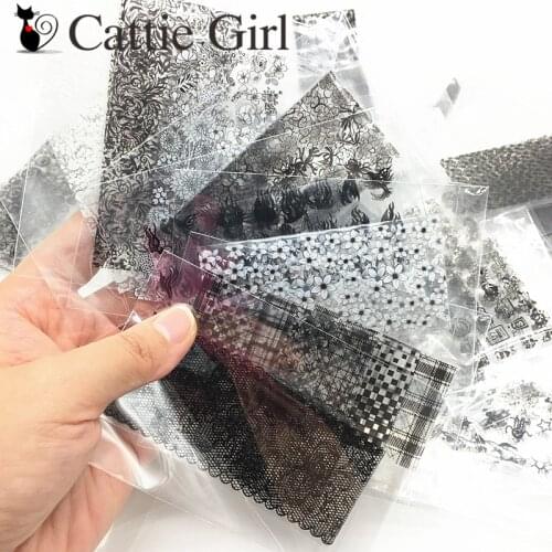 20/30/50 Pcses Black White Lace Houndstooth Nail Foil Marble Stone Nail Foil Transfer Paper Nail Art Stickers Foils Decals