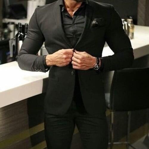 Custom Made New Fashion High Quality Black Men Suits Slim Fit Groom Tuxedo For Wedding Dress Dinner Party Sets (Jacket+Trousers)