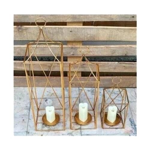 3 PCs/Suit Gold Color Wrought Iron Lantern Candle Holder Decorative Candle Holder Home Terrace Decoration Living Room Wedding Bar Party Decoration