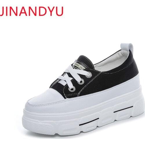 Platforms Wedge Sneakers Real Leather+canvas Casual Shoes High-heeled Sport Shoes Women Fashion Wedges Sneaker Girls Shoes