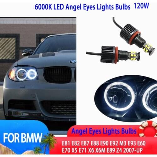 2pcs White 6000K Lamp 120W LED Angel Eyes Marker Lights Bulbs for BMW E87 E39 M5 E60 E61 E63 E64 M6 E65 E66 E83 X3 E53 X5 00-08