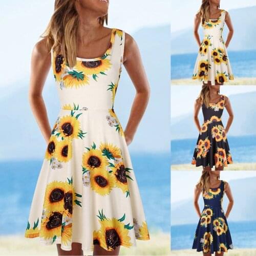 Summer dress 2021 Women Casual Sleeveless Dress O-neck Summer Print Dress For Beach vetement femme dresses платья для женщин #2