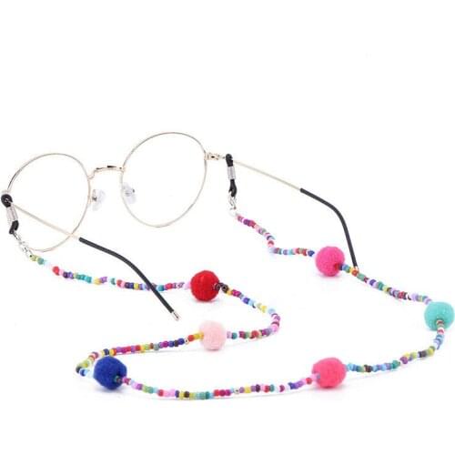 1Pc Hot 78cm Coin Tassel Colorful Beaded Glasses Chain Women Handmade Lovely Plush Ball Lanyard Charm Fashion Strap Cord Holder
