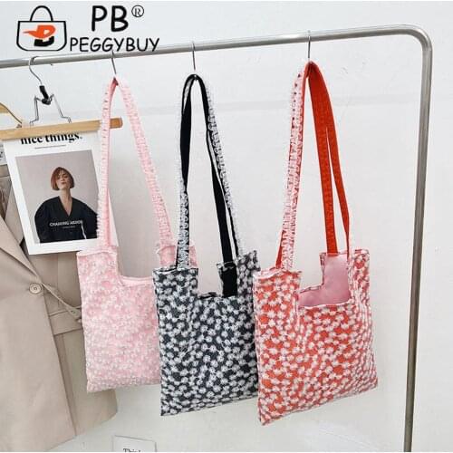 Fashion Women Flower Printing Lace Shoulder Crossbody Bag Casual All-match Solid Color Cloth Large Capacity Shopping Handbags
