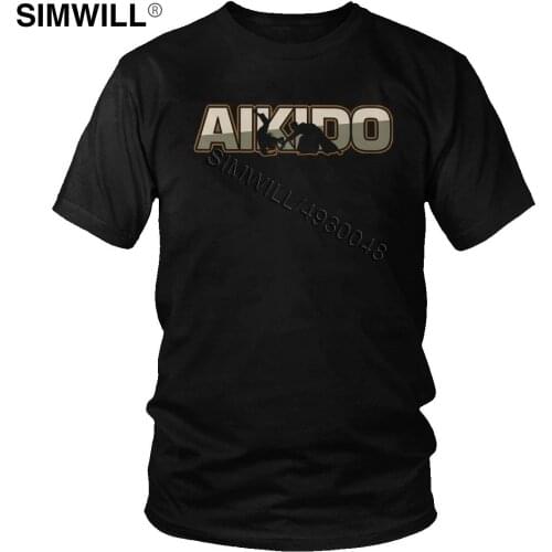 Aikido T-Shirt Men 100% Cotton Japanese Martial Fighter T-Shirt Short Sleeves O-neck Tees Tops Vintage Regular Fit Tshirt Gift