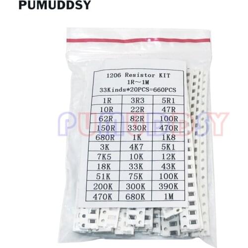 1206 SMD Resistor Kit Assorted Kit Igmopnrq 1ohm-1M Ohm 1% 33valuesX 20PCS=660PCS Sample Kit
