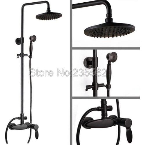Bathroom Rain Shower Faucet Set Black Oil Rubbed Wall Mounted Single Handle Mixer Taps Brass Finish with Hand Shower lrs435