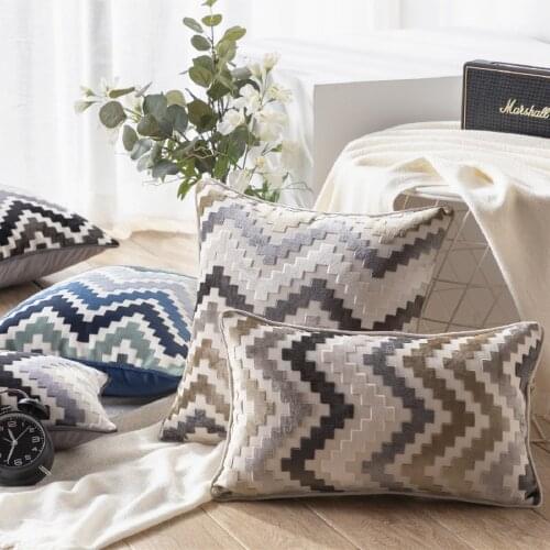 Chenille Flocking Cushion Cover Grey Beige Geometric Home Decorative Pillow Cover Living Room Sofa Pillow Case45x45cm/30x50cm