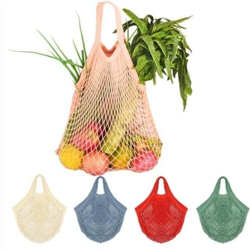 New Mesh Net Shopping Bag Long Handle Shoulder Bag Reusable Fruit String Grocery Shopper Cotton Tote Mesh Woven Net Bags