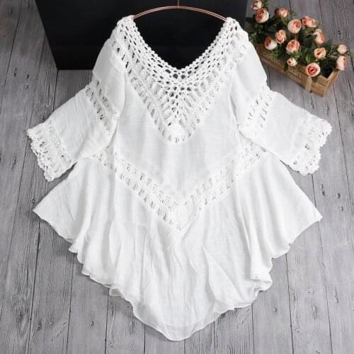 2021 New Women Solid White Short Sleeve Hollow Out Cover Up Summer Sexy One-Piece Swimwear Swimsuit Bikini Beachwear Cover-Ups