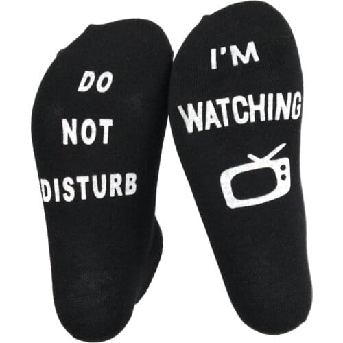 Peonfly Do Fashion Not Disturb I'm Watching Tv Letter Harajuku Men Black White Ankle Skateboard Low Cotton Art Socks