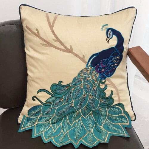 Peacock Cushion Cover 45x45cm Floral Country Style Pillow Cover Embroidery Suqare Home decoration for Living Room