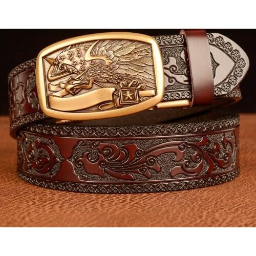 Brand Mens Genuine Leather Belt Fashion Alloy Luxury Eagle Automatic Buckle Leather Causal Jeans Belts for Men Waistbands