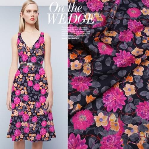 Summer digital printing silk stretch satin fabric advanced custom handmade clothing dress cheongsam silk fabric