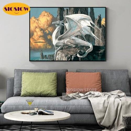 SIOSIOW 5D Diy Full Square Drill Diamond Painting White Dragon Wings 3D Daimond Mosaic Embroidery Cross-Stitch Gifts Decor Home