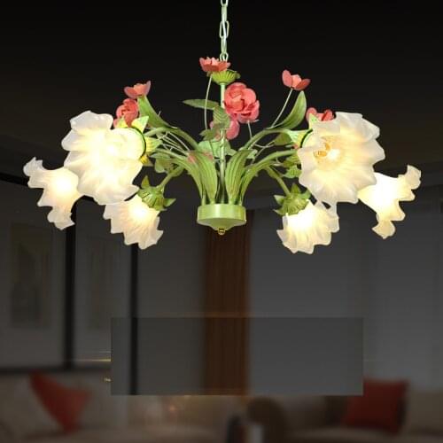 Flower LED Pendant Chandelier 6 Arm Light Glass Shade Lighting Fixture Home Living Room Dinning Room Rose Ceiling Chandelier D69