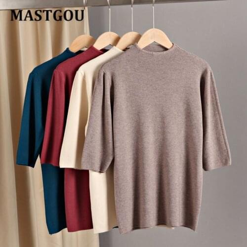 MASTGOU Solid Women Basic Sweater Autumn Winter CHIC Half Sleeve Womens Sweaters Soft Knitted Elastic Pullovers Top Female Jumpe