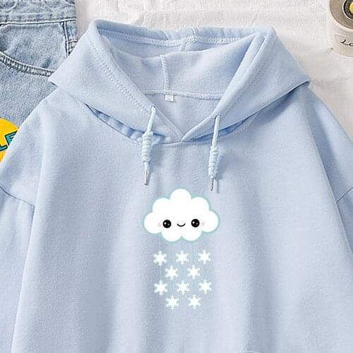 Women Hoodies Cotton Snowflake Cloud Aesthetic Print Casual Simple Sweatshirtr Jumper Harajuku Long Sleeve Loose Female Pullove