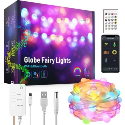 5/10M Tuya WiFi Smart LED Ball Fairy String Lights Remote Control Strip Light For Christmas Holiday Wedding New Years Decor