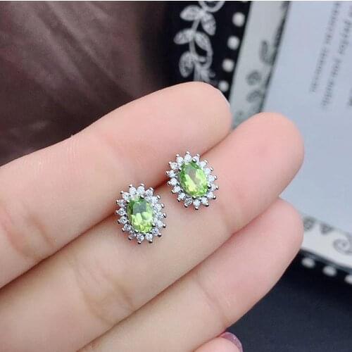 Natural peridot jewelry set, good fire, fine workmanship, suitable for stable women, 925 silver