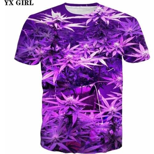 YX GIRL 2018 summer New Fashion Mens 3d t-shirt Purple weed Printed T shirts Mens Women Casual Cool t shirt