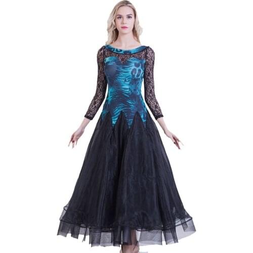 Womens Floral Ballroom Dance Competition Dresses Modern Waltz Standard Ballroom Dancing Clothes Long Sleeve