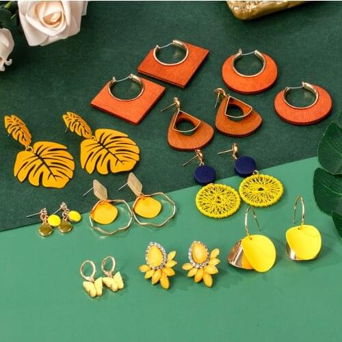 BLINLA Korean Fashion Summer Yellow Leaf Dangle Earrings Simple Geometric Acrylic Butterfly Earrings for Women Wedding Jewelry
