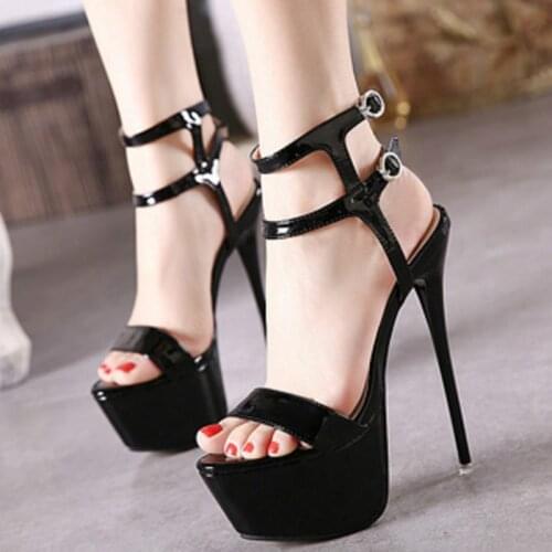 Women Sandals Plus Size Summer Catwalk Shoes 6cm Platform Hate-sky-high 16cm High Heels Club Solid Party Female Sandals 34-44