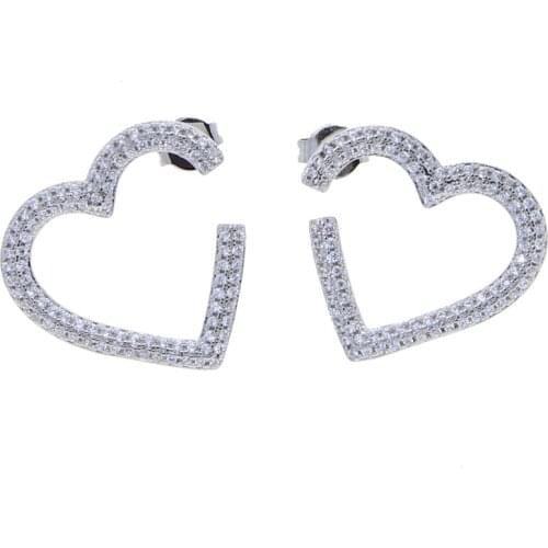 New Open Heart Shaped Cute Lovely Huggie Hoop Earring For Women Silver Color Delicate Dainty Heart CZ Earring Fashion Jewelry