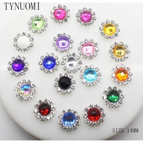 10pcs/lot14MM Acrylic Rhinestone Button Round Sewing Decoration Craftwork DIY Wedding Decoration Embellished Buckle