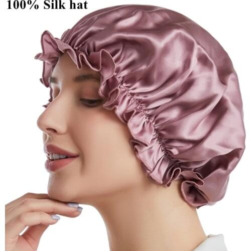 100% Pure Silk Night Hat Female 100% Mulberry Silk Confinement Maternity Real Silk Round Hair Care Large Size Cap Hair Bonnets